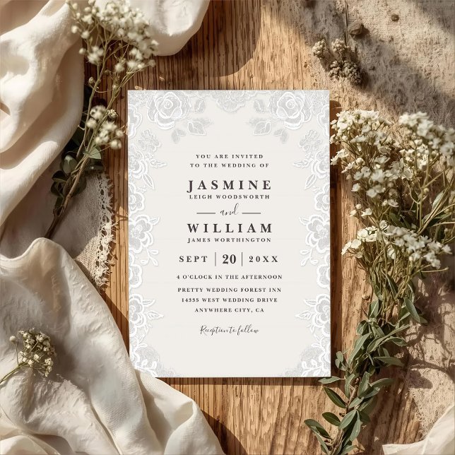 Invitation Mariage Élégant Campagnard Rustique Dentelle Flora (Créateur téléchargé)