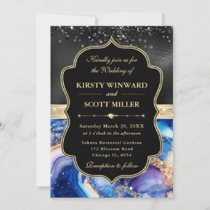 Invitation Mariage Élégant Céleste Agate Noir Paillettes