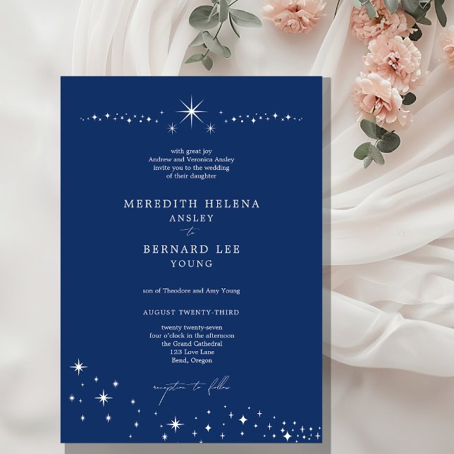 Invitation Mariage Élégant Céleste Formel Bleu Nuit (Créateur téléchargé)