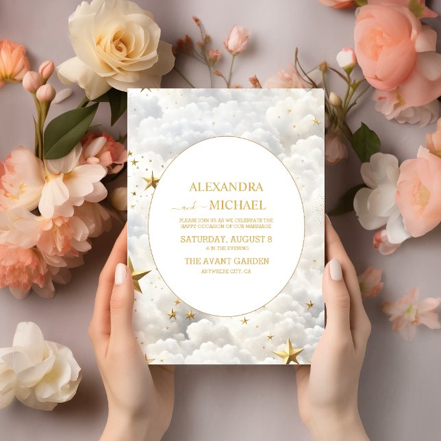 Invitation Mariage Élégant Céleste Lune et Étoiles (Créateur téléchargé)