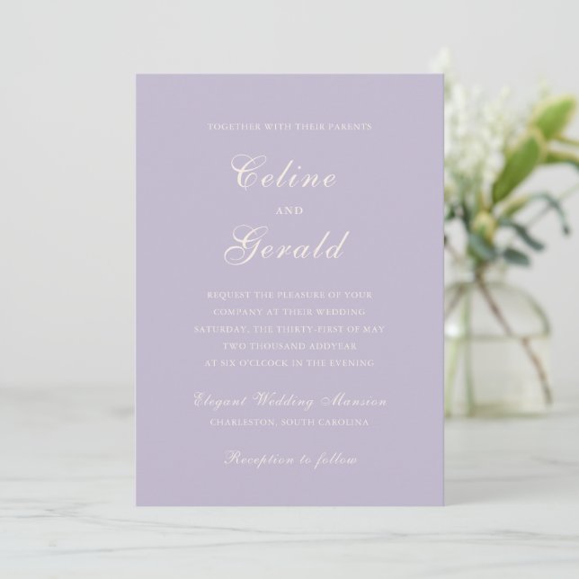 Invitation Mariage élégant Celine Lilac (Debout devant)