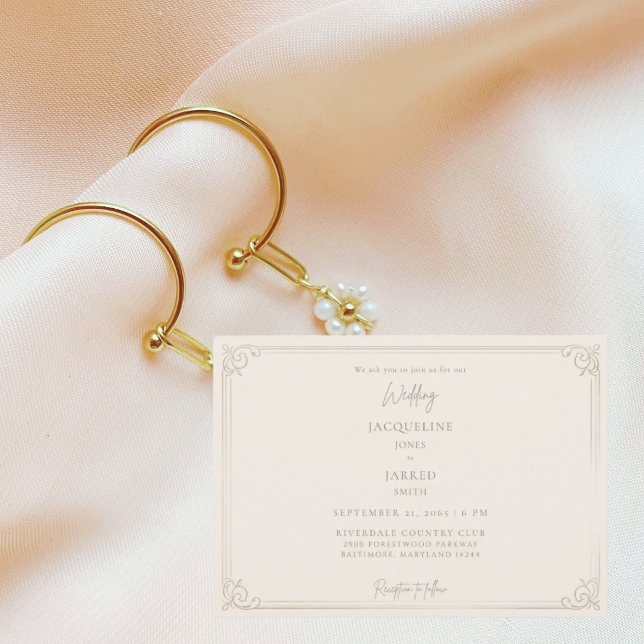 Invitation Mariage Élégant Champagne avec Flourish  (Créateur téléchargé)