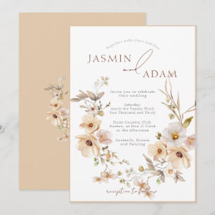 Invitation Mariage Élégant Champagne Floral Botanique