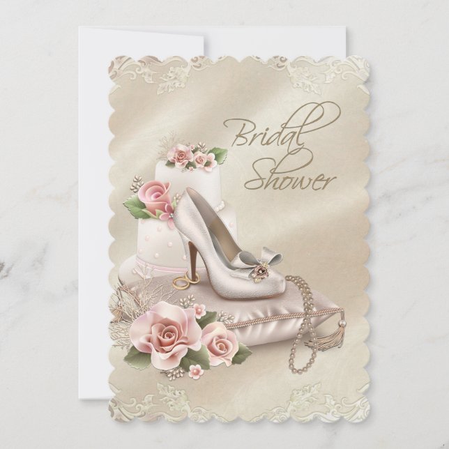 Invitation Mariage élégant chaussure à talons hauts perles (Devant)