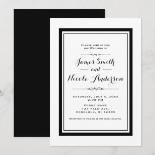 Invitation Mariage élégant chic couture blanc et noir
