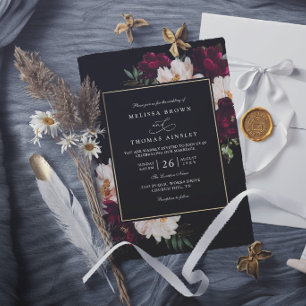 Invitation Mariage Élégant Chic Floral Bourguignon Humeur