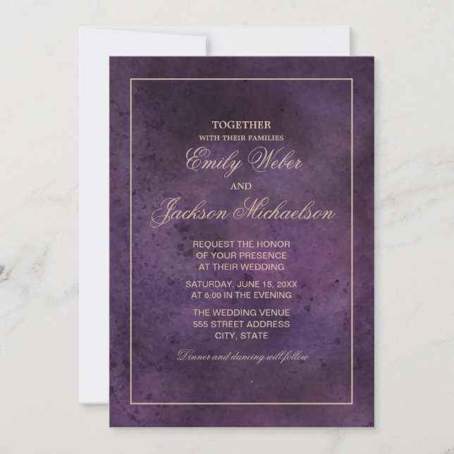 Invitation Mariage Élégant Chic Moderne Violet prune (Devant)