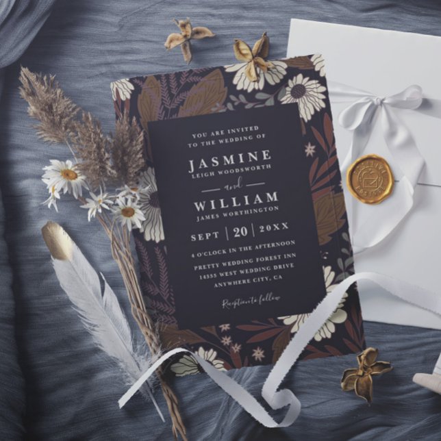 Invitation Mariage Élégant Chic Rustique Fleurs de Forêt Bohè (Créateur téléchargé)