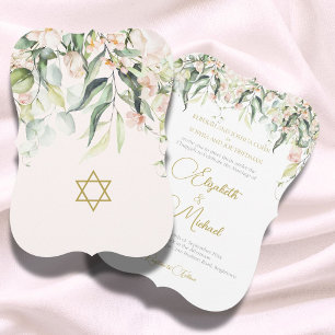 Invitation Mariage Elégant Chuppah Floral vert Juif
