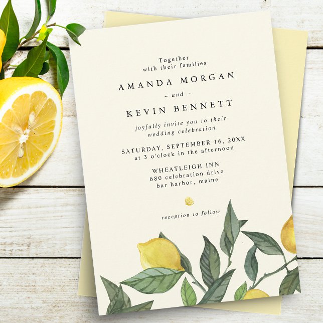 Invitation Mariage Élégant Citron Citrus Verdure (Créateur téléchargé)