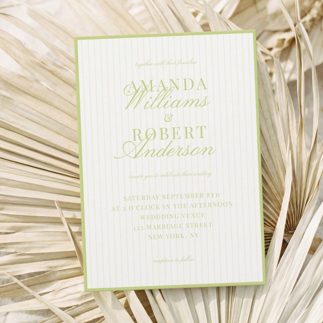 Invitation Mariage élégant Citron Vert Rayé Vieille Fortune (Créateur téléchargé)