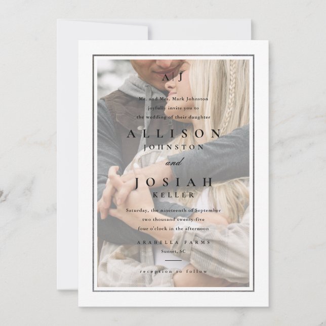 Invitation Mariage Élégant Classique Argent Photo (Devant)