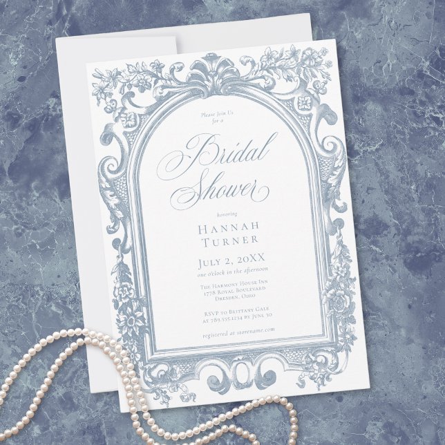 Invitation Mariage Élégant Classique avec Arc Floral Bleu (Classic Elegant Blue Arch Floral Bridal Shower Invitation)