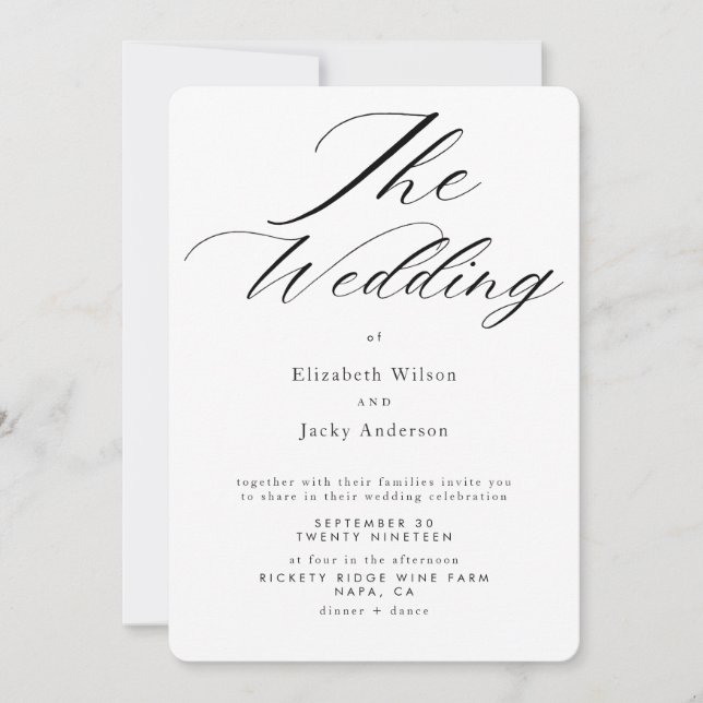 Invitation Mariage élégant classique avec QR code noir et bla (Devant)
