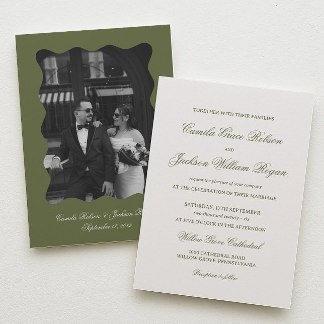 Invitation Mariage Élégant Classique Blanc et Vert (Créateur téléchargé)