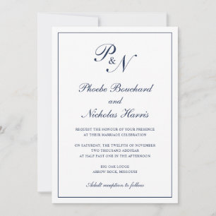 Invitation Mariage Élégant Classique Bleu Marine