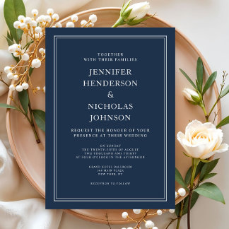 Invitation Mariage élégant classique bleu marine moderne
