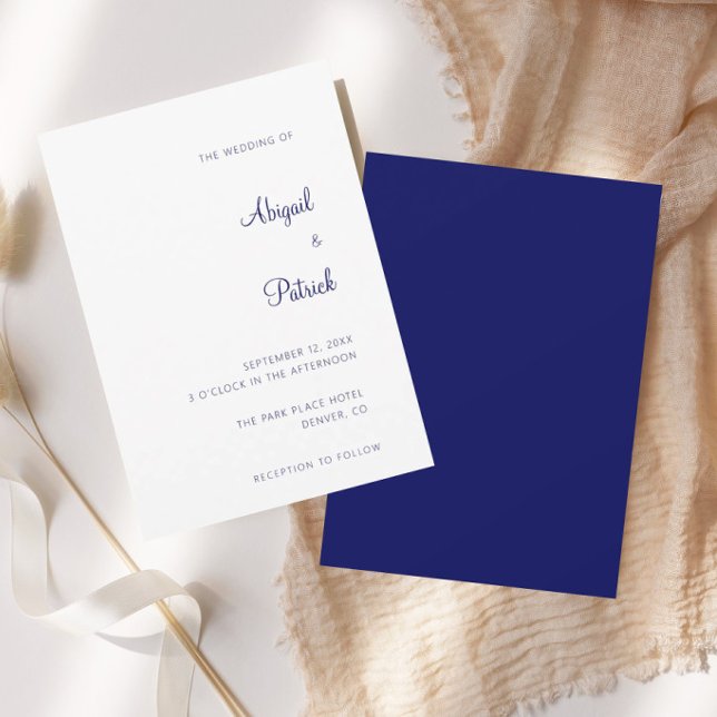 Invitation Mariage Élégant Classique Bleu Nuit et Blanc (Créateur téléchargé)