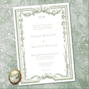 Invitation Mariage Élégant Classique Cadre Floral Vert Sauge