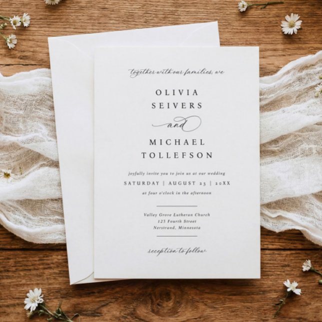 Invitation Mariage Élégant Classique Calligraphié Noir & Blan (Classic black and white wedding invitation with elegant calligraphy and traditional script)