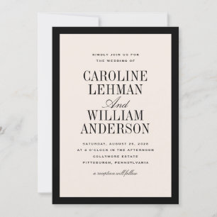 Invitation Mariage élégant classique crème noir 