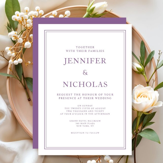 Invitation Mariage élégant classique formel français lilas (Elegant Classic Formal French Lilac Wedding Invitation)