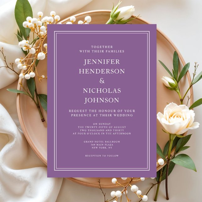 Invitation Mariage Élégant Classique Formel Français Lilas (Elegant Classic Formal French Lilac Wedding Invitation)