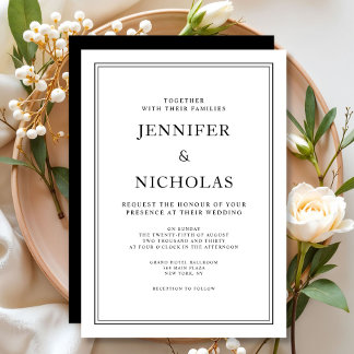 Invitation Mariage élégant classique formel noir et blanc