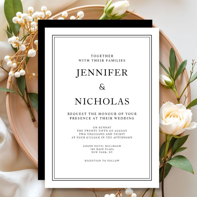 Invitation Mariage élégant classique formel noir et blanc (Elegant Classic Formal Black And White Wedding Invitation)