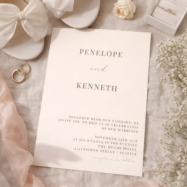 Invitation Mariage Élégant Classique Ivoire Noir Script (Créateur téléchargé)