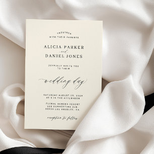 Invitation Mariage élégant classique minimaliste noir et ivoi