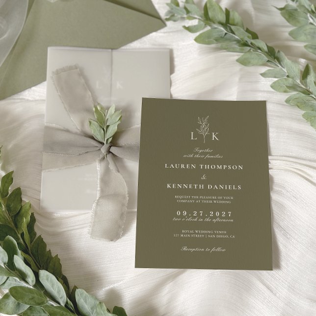 Invitation Mariage Élégant Classique Monogramme de Feuille de (Créateur téléchargé)