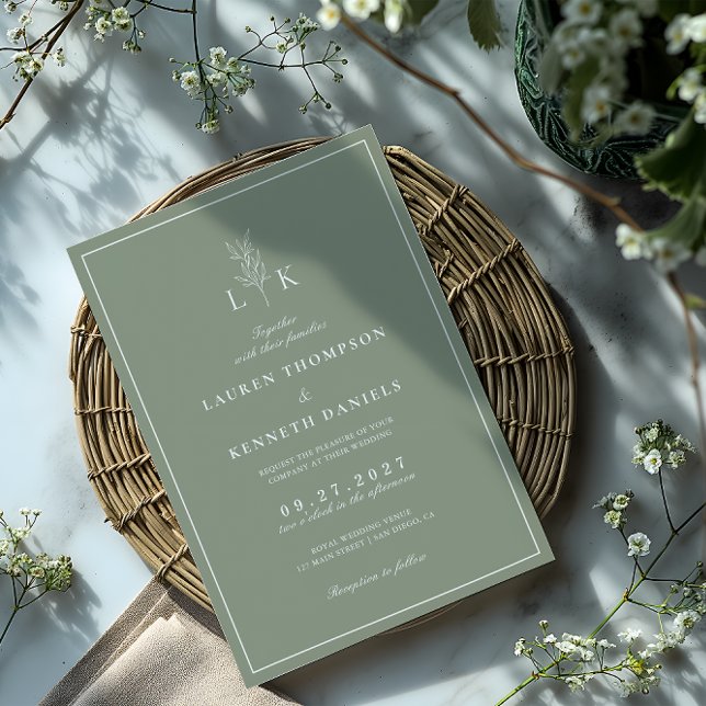 Invitation Mariage Élégant Classique Monogramme Feuille de Sa (Créateur téléchargé)
