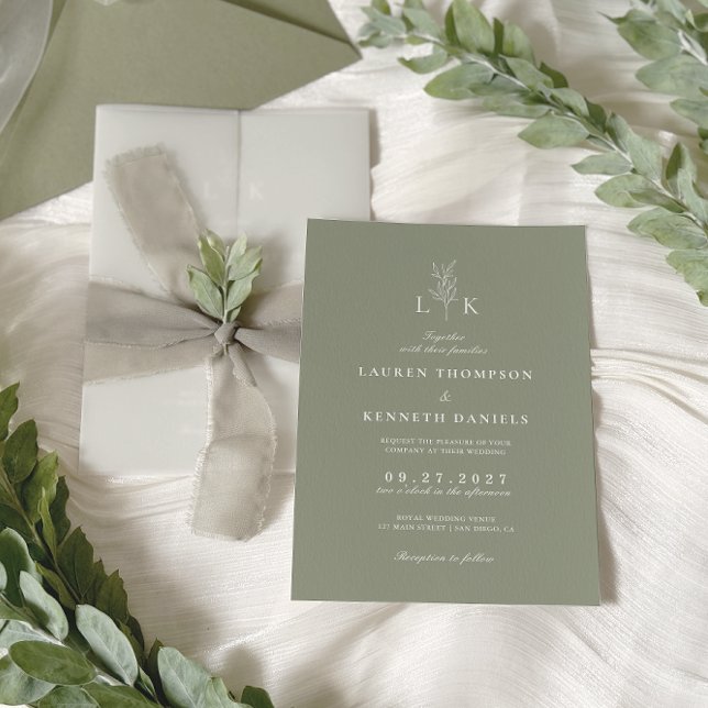Invitation Mariage Élégant Classique Monogramme Feuille de Sa (Créateur téléchargé)