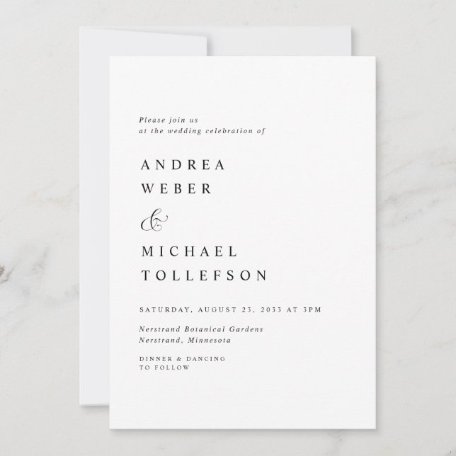 Invitation Mariage Élégant Classique Noir Blanc Simple Modern (Devant)