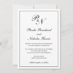 Invitation Mariage élégant classique noir et blanc