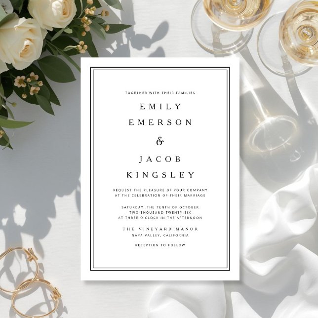 Invitation Mariage Élégant Classique Noir Et Blanc (Elegant Classic Black And White Wedding Invitation)