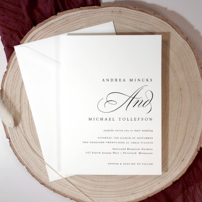 Invitation Mariage Élégant Classique Noir et Blanc (Classic elegant modern wedding invitation with elegant calligraphy)