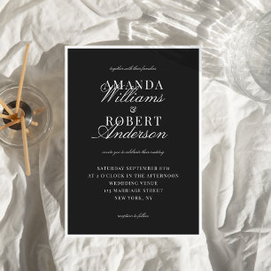 Invitation Mariage Élégant Classique Noir et Blanc à l'Ancien