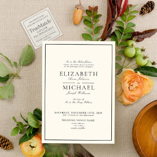 Invitation Mariage Élégant Classique Noir et Crème