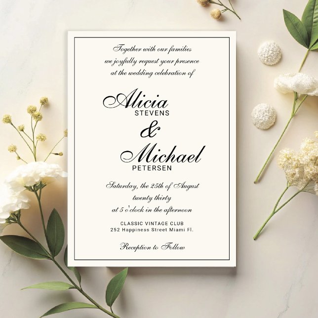 Invitation Mariage élégant classique noir et ivoire (Créateur téléchargé)