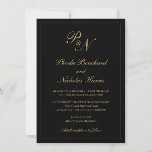 Invitation Mariage élégant classique noir et or