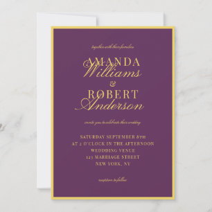 Invitation Mariage Élégant Classique Prune et Jaune Vieille F