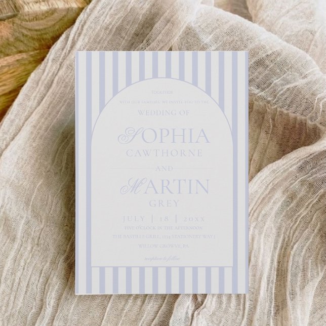 Invitation Mariage élégant classique rayé bleu  (Créateur téléchargé)