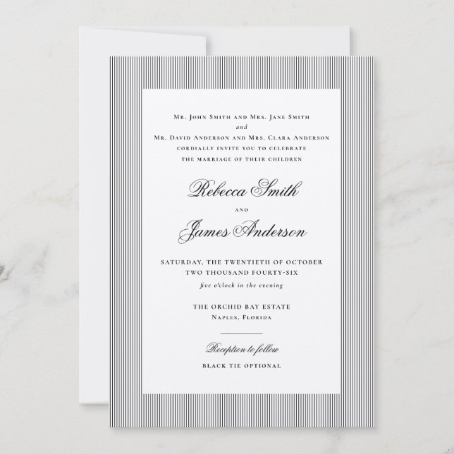 Invitation Mariage Élégant Classique Rayures Noires Formel (Devant)