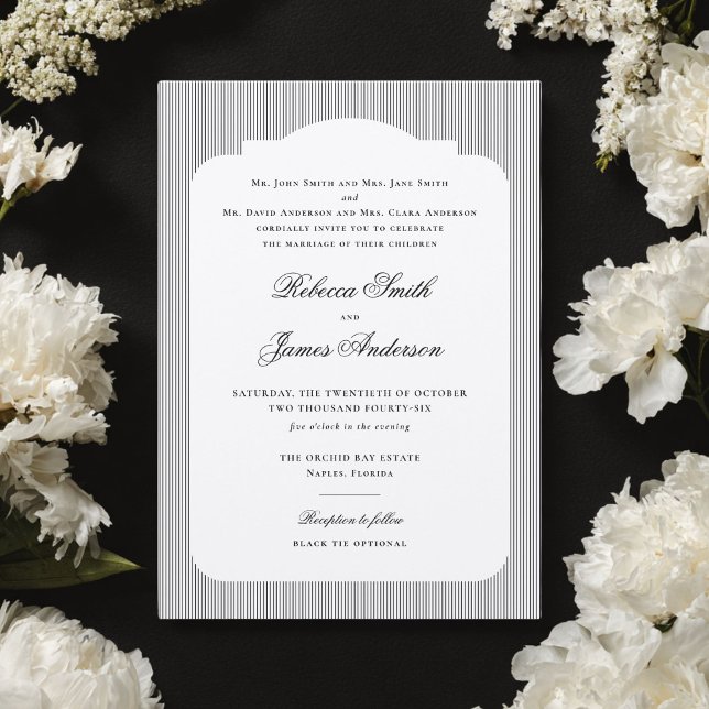 Invitation Mariage Élégant Classique Rayures Noires Formel (Créateur téléchargé)