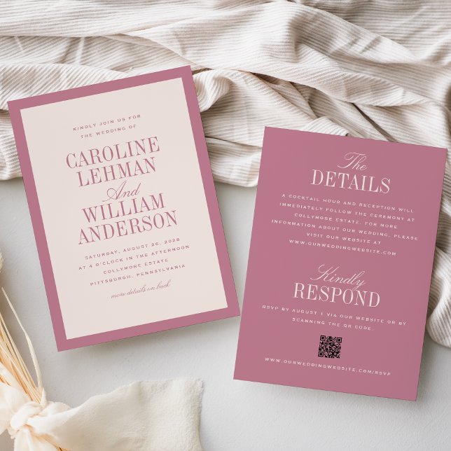 Invitation Mariage Élégant Classique Recto-Verso Rose  (Créateur téléchargé)