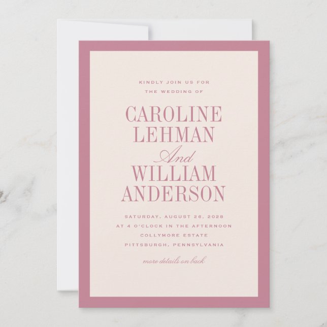 Invitation Mariage Élégant Classique Rose  (Devant)