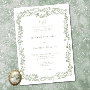 Invitation Mariage Élégant Classique Sage Cadre Floral Délica