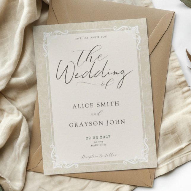 Invitation Mariage élégant classique script vintage beige (Créateur téléchargé)